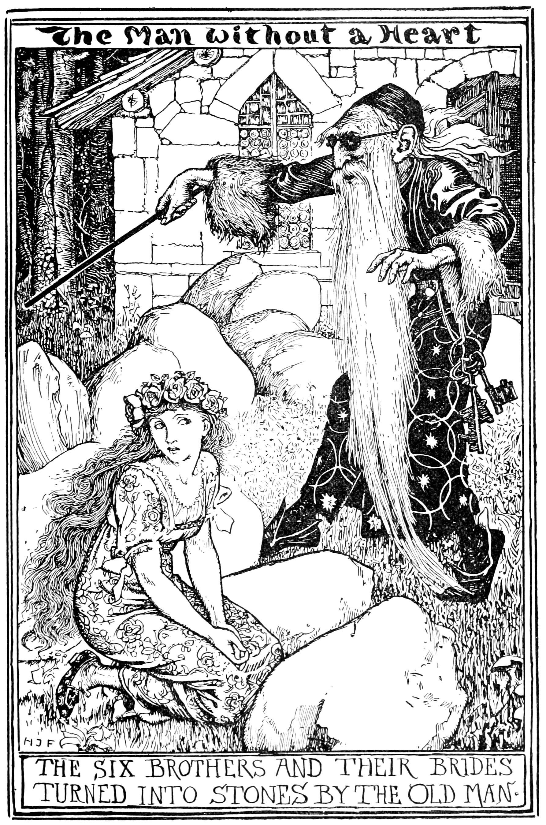 a griffin swoops down to a young man who smiles a it in a friendly way, lounging at on the ground at the base of a cliff next to a cloth covered in food. The young man has a bottle and one hand and a cup the other. The Griffin has large taloned bird-like front feet, wings, an eagle head but with ears pointed, somewhat donkey-like, ears, and a shaggy big cat like body. The young man has a hat with a long point in the front, large puffy slashed sleeves, and pointed shoes. The food seems to be some kind of small cooked fowl, some apples, and a few loaves of bread. There is a town viable in the far background, and some fields slightly closer in which a cow ans what may be a boar mill about.